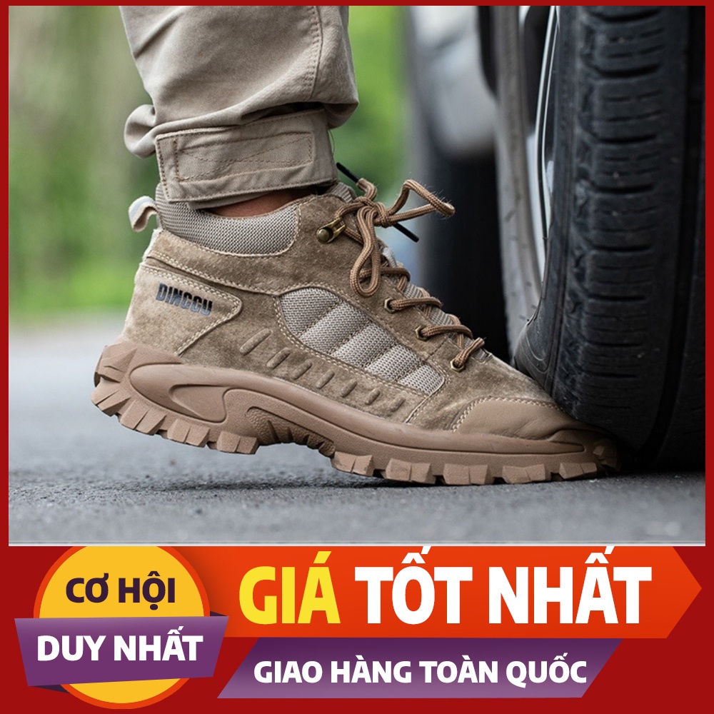 Giày bảo hộ lao động DINGGU, giày bảo hộ cao cổ da bò lộn siêu bền chính hãng, chống đinh, chống nước