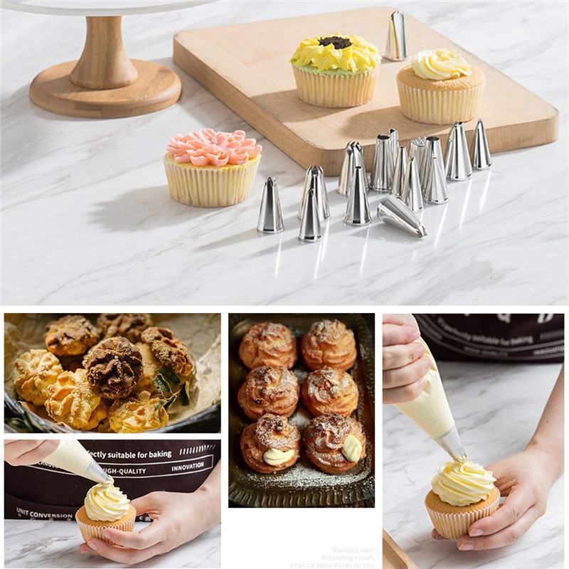 Bộ  dụng cụ trang trí bánh Cao Cấp làm bánh ngọt bao gồm đui bắt bông kem bàn xoay làm bánh đầu phun kem bàn xoay