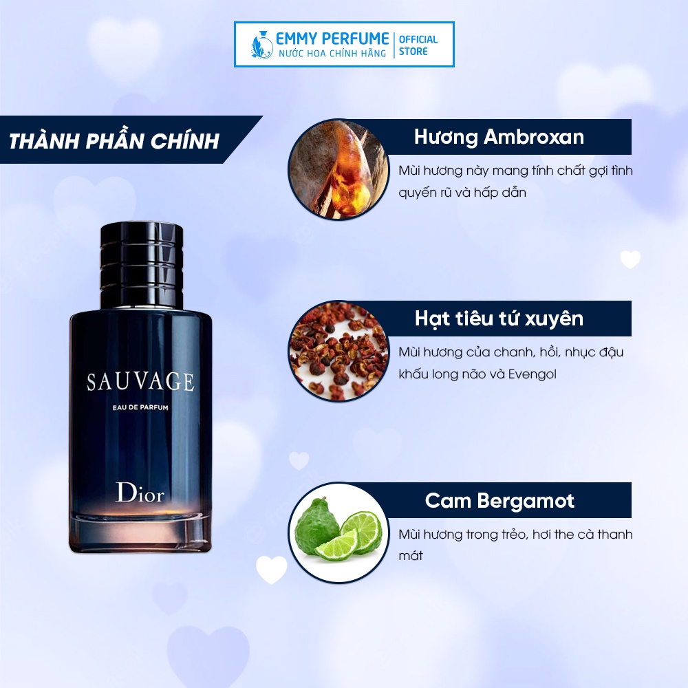 Nước Hoa Nam Dior Sauvage EDP Nam tính Mạnh mẽ Cuốn hút Thơm Lưu hương lâu 8 - 10 giờ EmmyPer