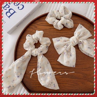 Scrunchies cột tóc kẹp tóc nơ lin họa tiết hoa nữ tính