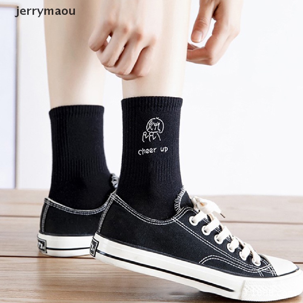 [JER] Vớ Thể Thao Cotton Cổ Vừa Họa Tiết Hoạt Hình Vui Nhộn Đơn Giản Màu Trơn Mùa Xuân Hè Cho Nữ HBC