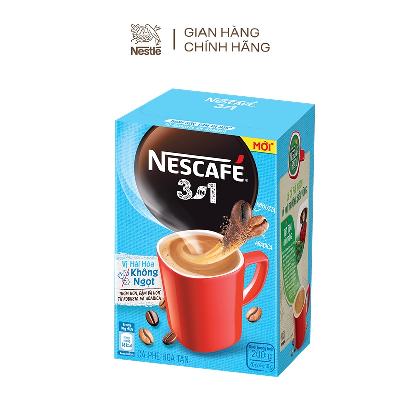 [Tặng Bộ 3 thố thủy tinh]  Combo 4 hộp Cà phê hòa tan Nescafé 3in1 mới - vị hài hòa không ngọt (Hộp 20 gói x10g)