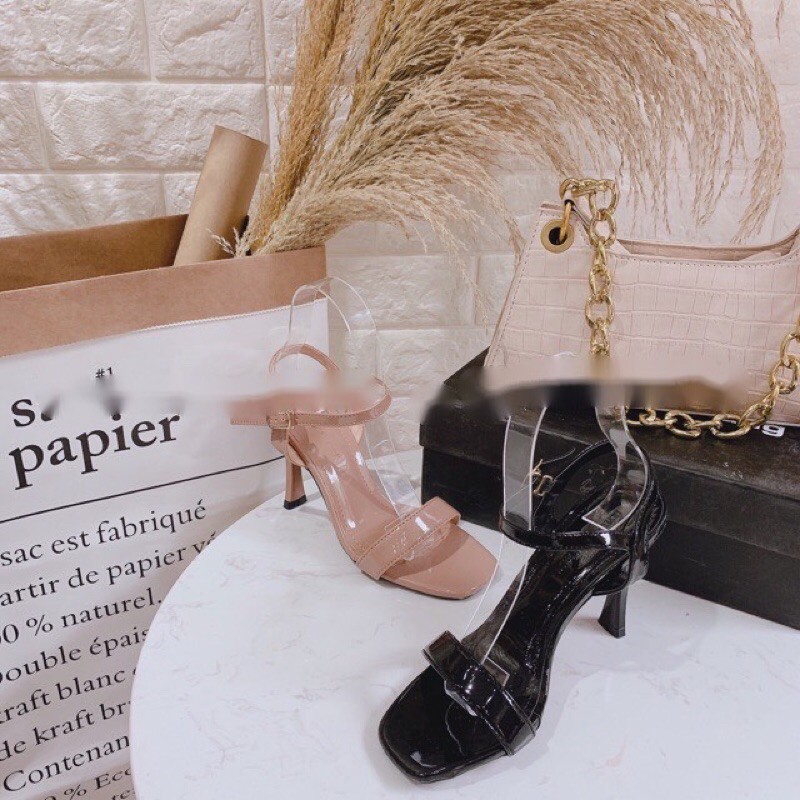 Giày sandal cao gót quai ngang da bóng gót nhọn mới hàng vnxk đẹp