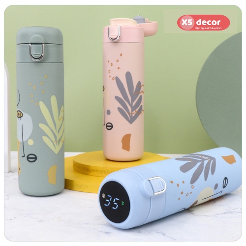 Bình nước giữ nhiệt Decal bình đựng nước 12h inox 304 nắp bật tiện lợi 420ml tặng sticker, bộ rửa bình Bảo hành 6 tháng