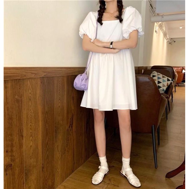 Váy Babydoll Trắng Tay Bồng PEONYB Nữ [FREESHIP] 🌸 Đầm cổ vuông dáng suông, thiết kế bánh bèo tiểu thư Ulzzang HOT 🌸 | BigBuy360 - bigbuy360.vn