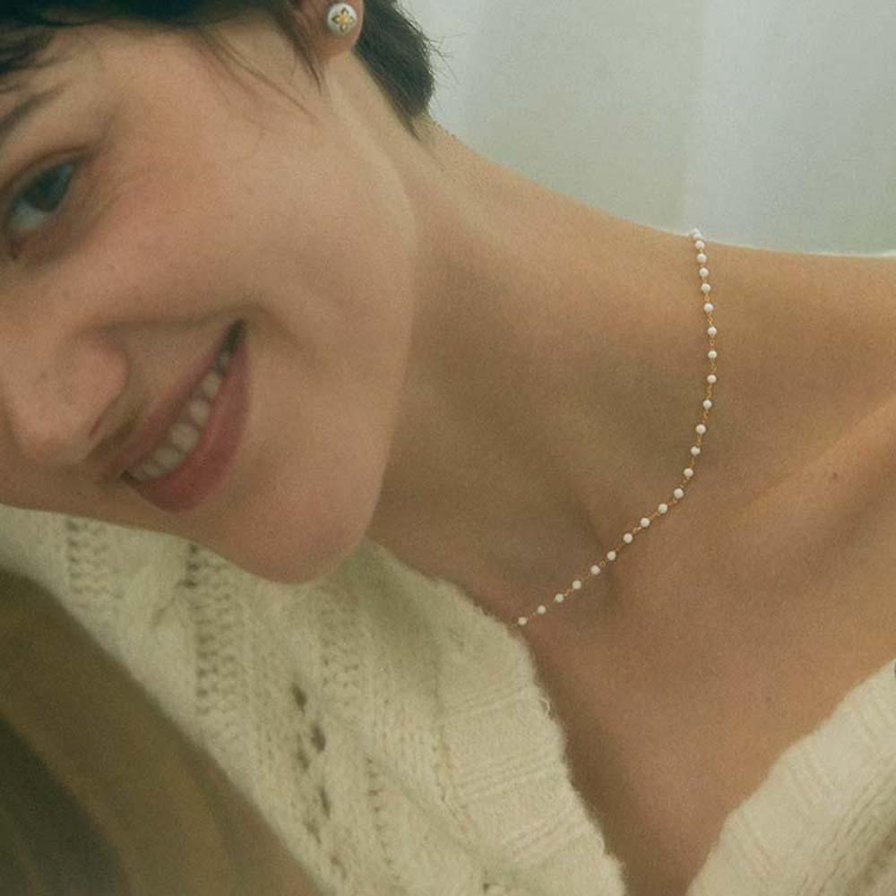 Set 2 Vòng cổ Chuỗi Hạt Trắng Đơn Giản Cho Nữ