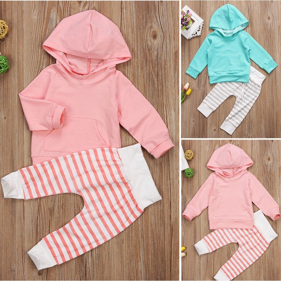 Thời Trang Set 2 Món Áo Hoodie Tay Dài + Quần Dài Cho Trẻ Sơ Sinh