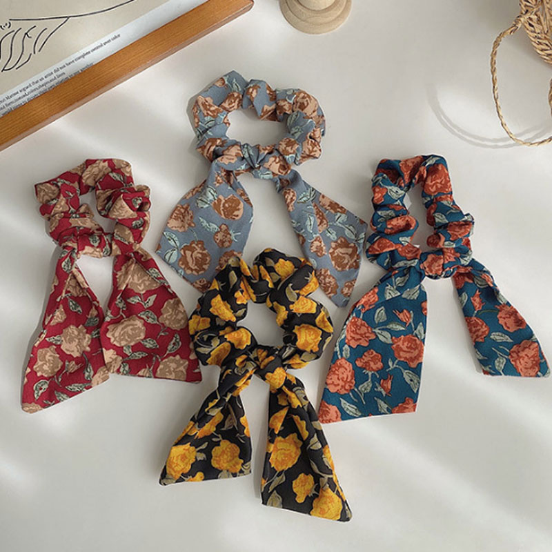 Dây Buộc Tóc Họa Tiết Hoa Xinh Xắn Phong Cách Vintage Thời Trang Cho Nữ