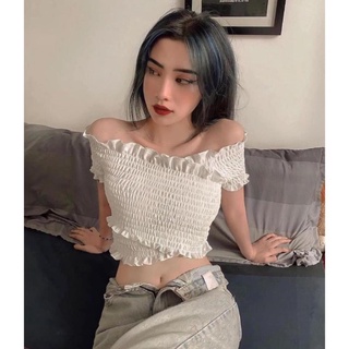Áo Crt Nhún Trễ Vai Bèo - Áo Nhún Sexy Trễ Vai Bẹt Ôm Body Uzzlang