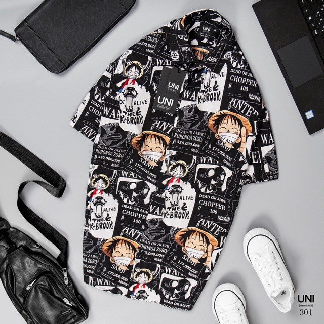 Áo sơ mi vải lụa không nhăn One Piece Luffy || Hany Shop