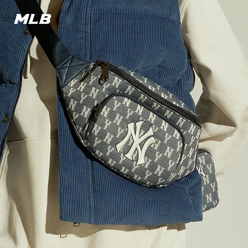 ✌▬▬MLB Đàn ông và phụ nữ chính thức bỏ túi Retro Old Flower Bag NY Denim Wind Xu hướng bình thường BGCA