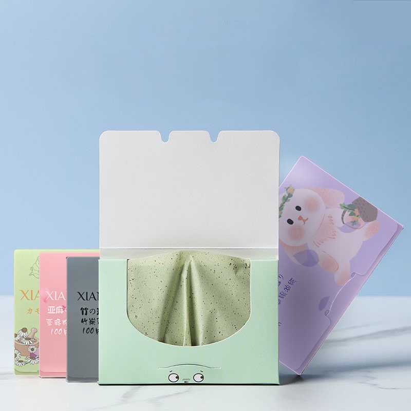 Set 100 giấy thấm dầu chiết xuất trà xanh/than tre tiện dụng