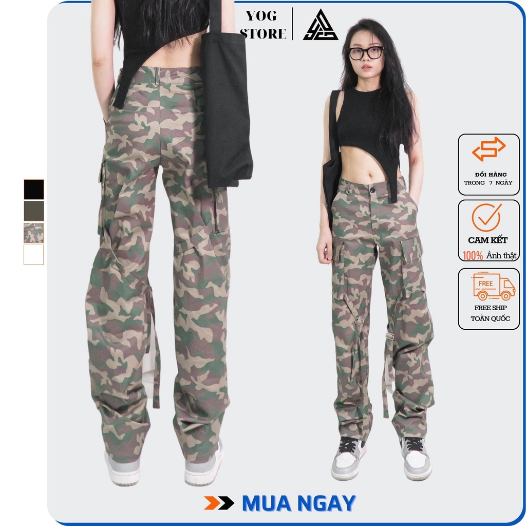 Quần Túi Hộp Rằn ri Camo Nam nữ - Quần ống rộng cargo pants chất liệu kaki co giãn JJ31 phong cách âu mỹ JJ31 YOG STORE