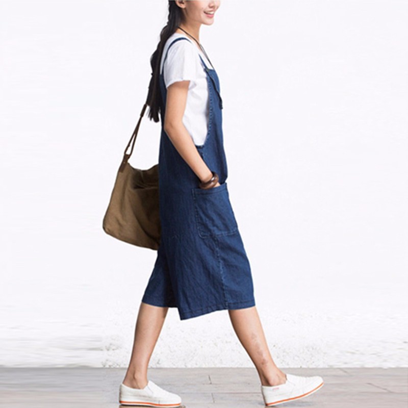 ZANZEA Quần yếm denim ống rộng thời trang nữ phong cách vintage