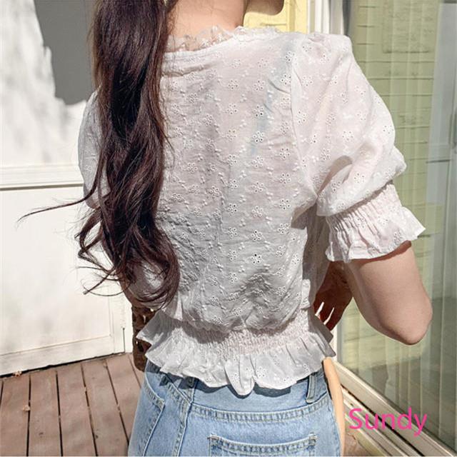 Áo Sơ Mi Tay Ngắn Phồng Cổ Tròn Kiểu Retro Thời Trang Mùa Hè Dành Cho Nữ