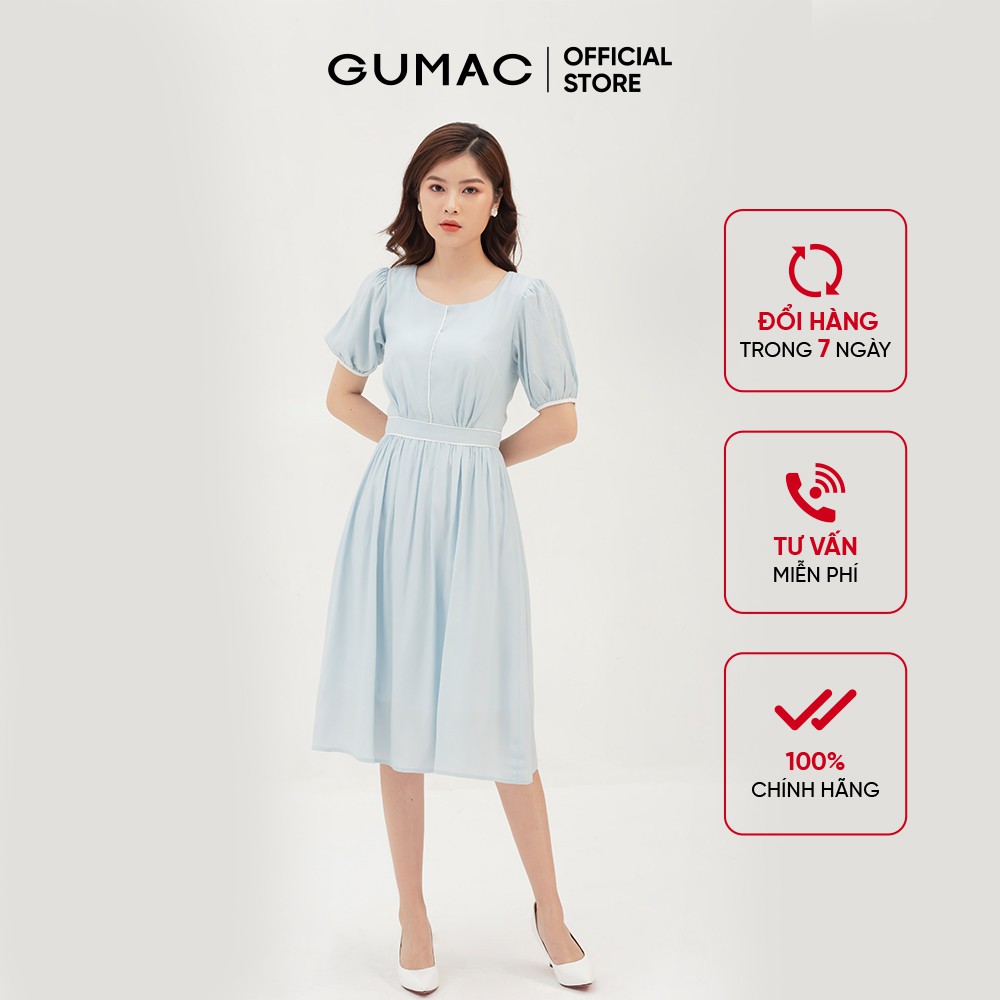 [Mã WABRGU155 giảm 15% tối đa 50k đơn 199k] Đầm xòe nữ nhún tùng phối viền GUMAC màu xanh,đủ size, phong cách DB3112 | BigBuy360 - bigbuy360.vn