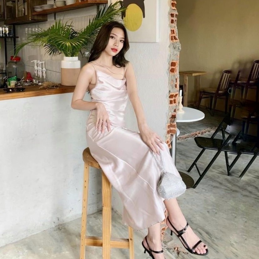 Đầm Maxi Phi Lụa Dây Kiểu (TRẮNG+TÍM+NUDE) | BigBuy360 - bigbuy360.vn
