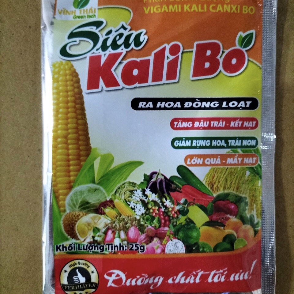 Phân bón Siêu Kali Bo gói 25g kích thích ra hoa đồng loạt, chống rụng trái non GI48