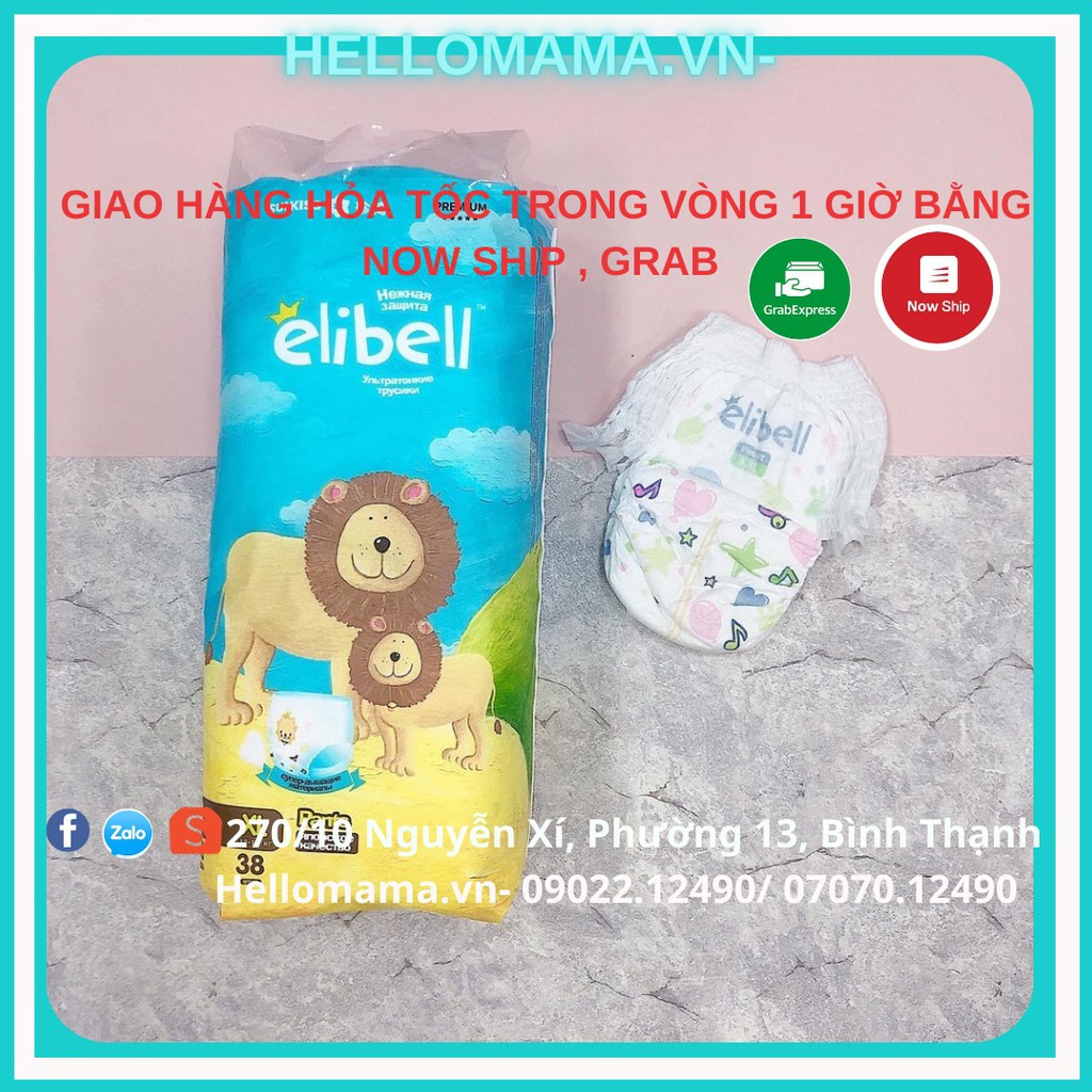 Bỉm/Tã quần ELIBELL nội địa NGA CAO CẤP 7 miếng dùng thử tã Dán/Quần đủ size S76/M64/L54/XL44/L44/XL38