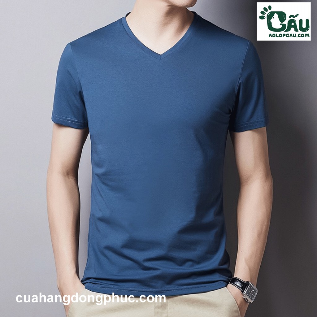 Áo cổ tim Gấu 194 trơn vải coton dày dặn, co dãn, form slìmfit | BigBuy360 - bigbuy360.vn