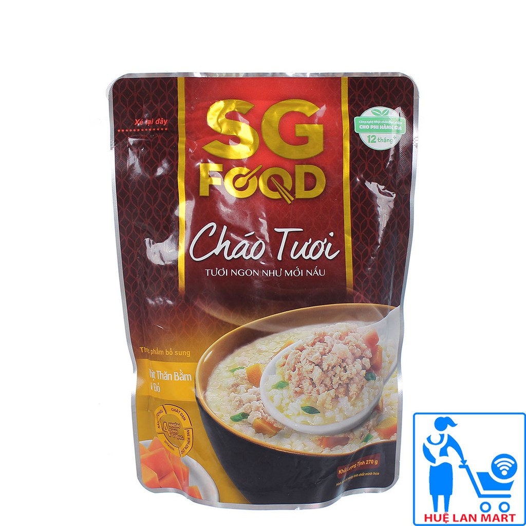 [CHÍNH HÃNG] Cháo Tươi SG Food Thịt Thăn Bằm & Bí Đỏ Gói 270g (Tươi ngon như mới nấu)