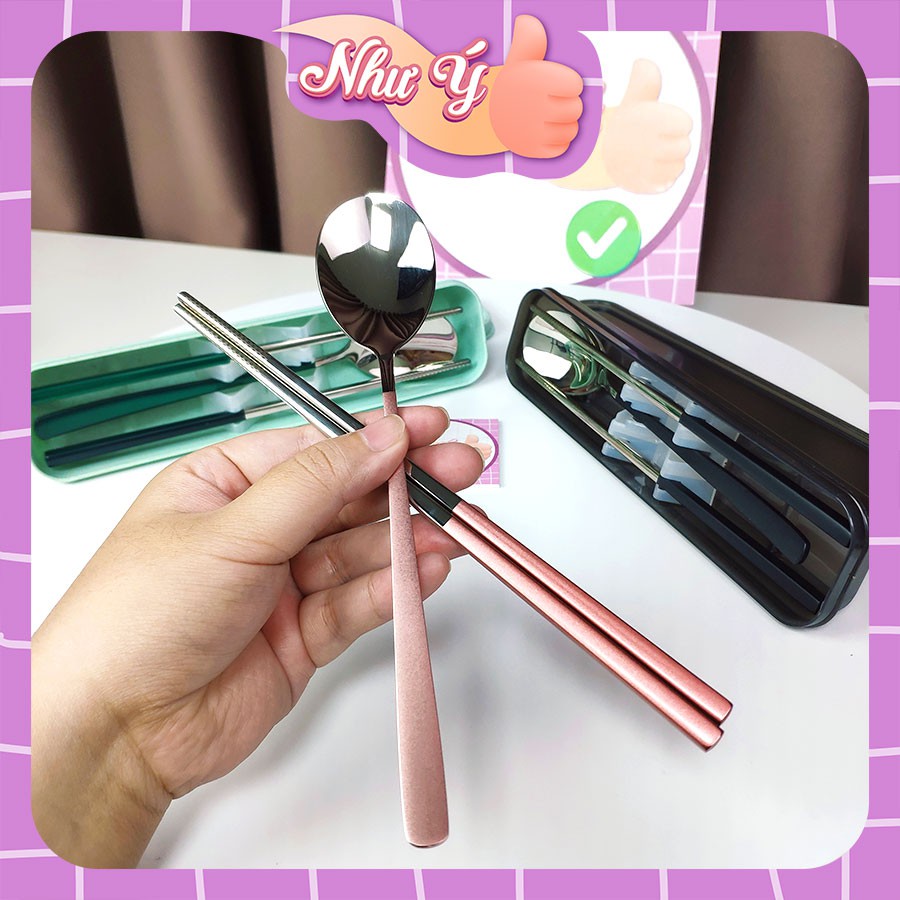 Bộ Đũa Nĩa Thìa Inox 304 Cá Nhân Cơm Trưa Văn Phòng Dã Ngoại Phủ Bóng Sang Trọng