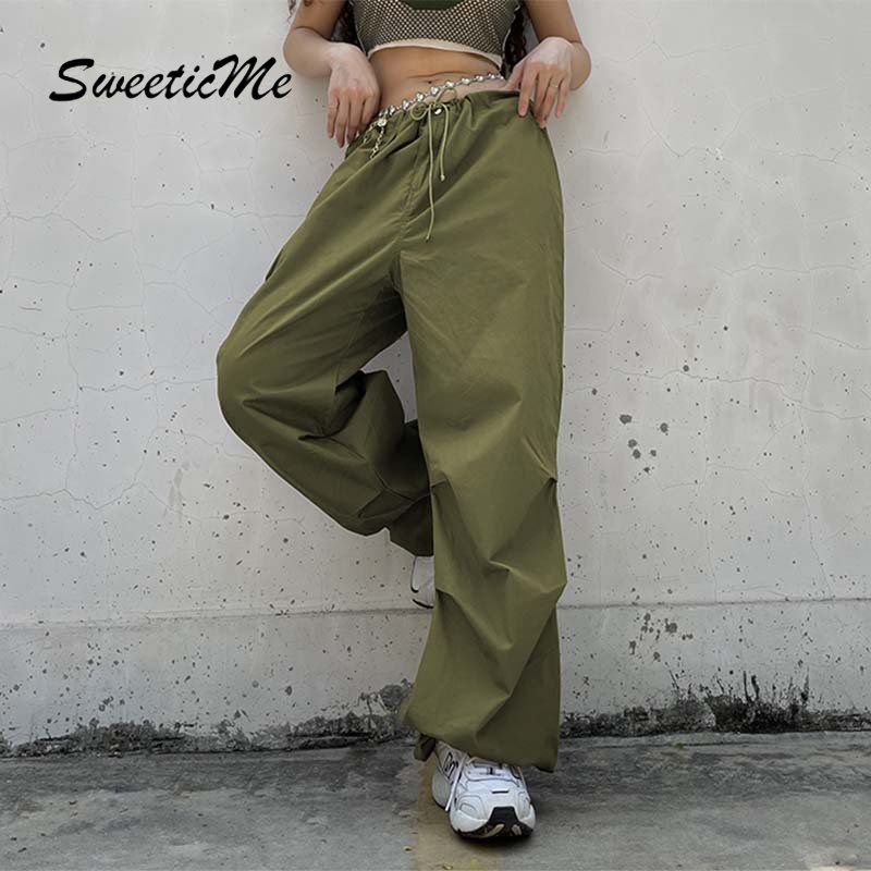 Sweeticme Quần Ống Rộng Dây Rút Phong Cách Retro
