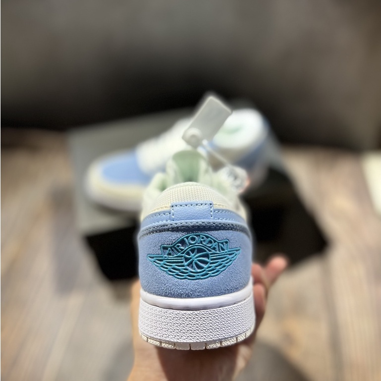 Giày Jodan paris xanh kem thấp cổ,giày JD 1 milan xanh nỉ cao cấp full bill box