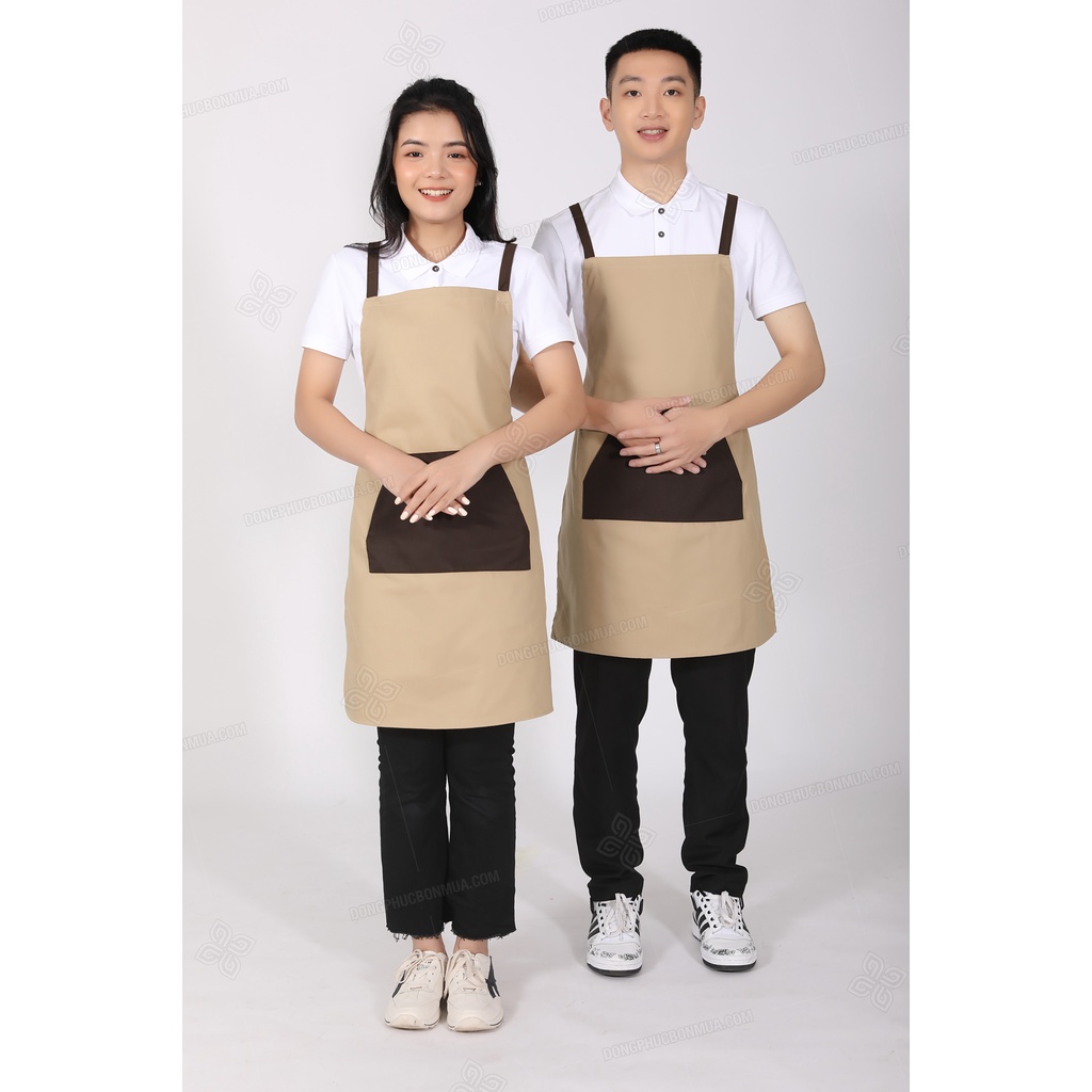 Tạp dề yếm chất liệu kaki cực đẹp - Màu be phối túi đen nổi bật - Chuẩn form dáng khi mặc, dễ dàng hoạt động, làm việc