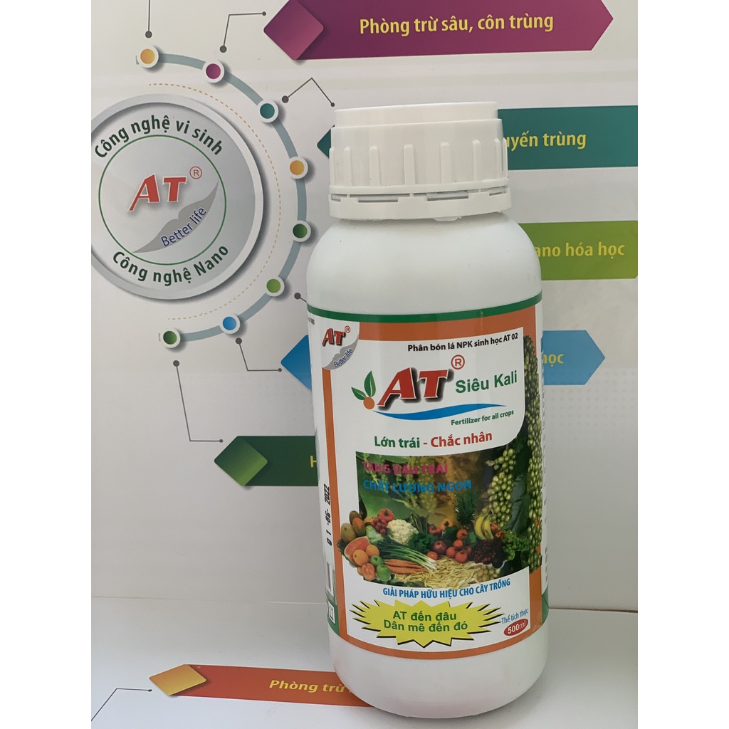 Phân bón hữu cơ sinh học tạo ngọt, kích đậu trái, chắc nhân, đâm hoa nhanh, chống rụng trái non - Siêu Kali AT 500ml
