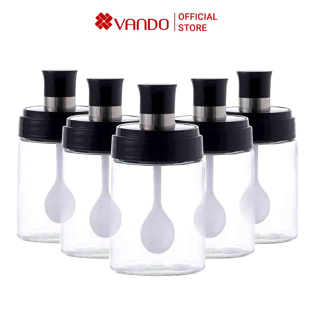 Lọ Đựng Gia Vị Thủy Tinh Kèm Thìa VANDO 250ml Thủy Tinh Sạch An Toàn Chịu Nhiệt Chịu Lực