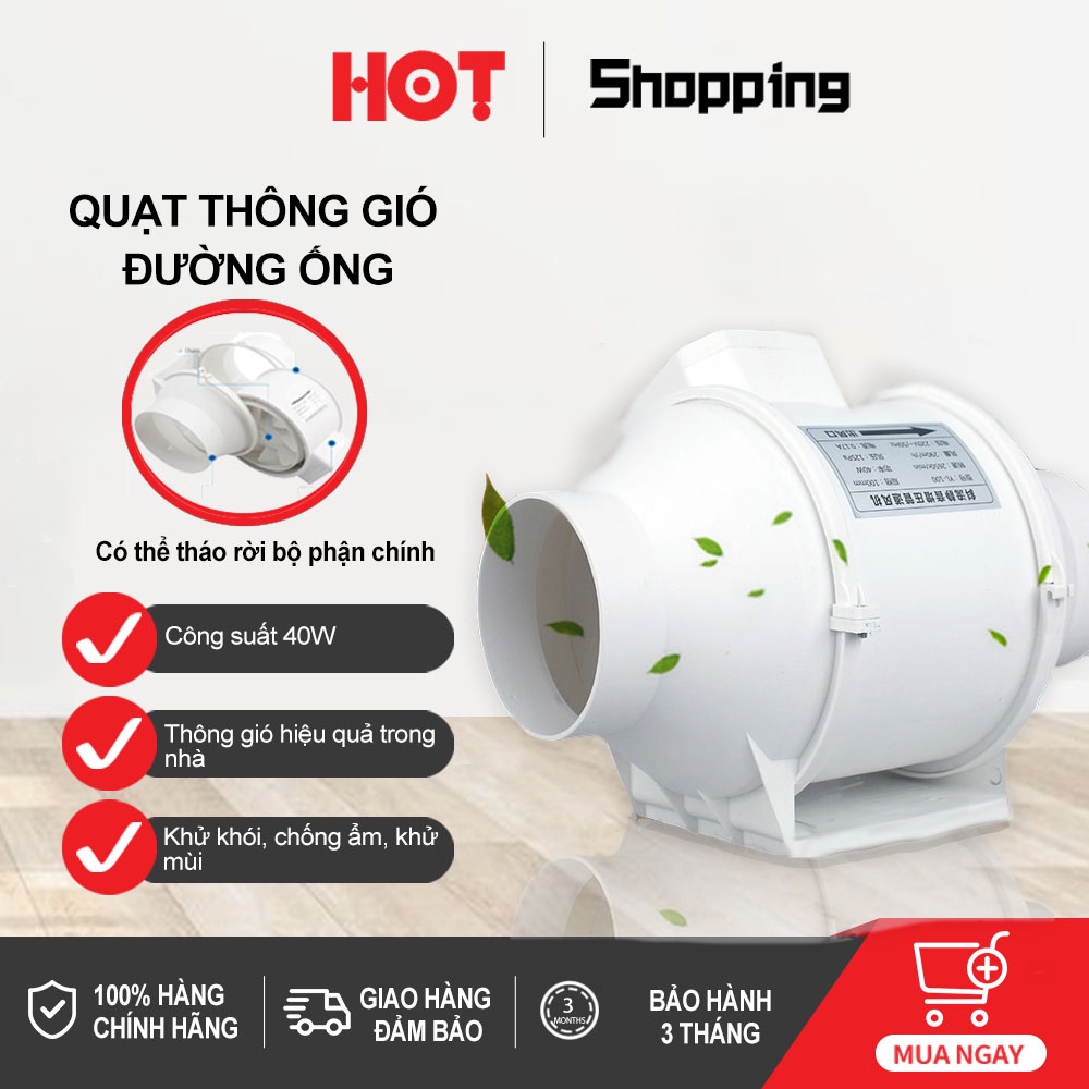 BE100 Quạt thông gió dạng ống tròn đa chức năng thích hợp để thông gió nhanh chóng trong nhà bếp, nhà vệ sinh, văn phòng