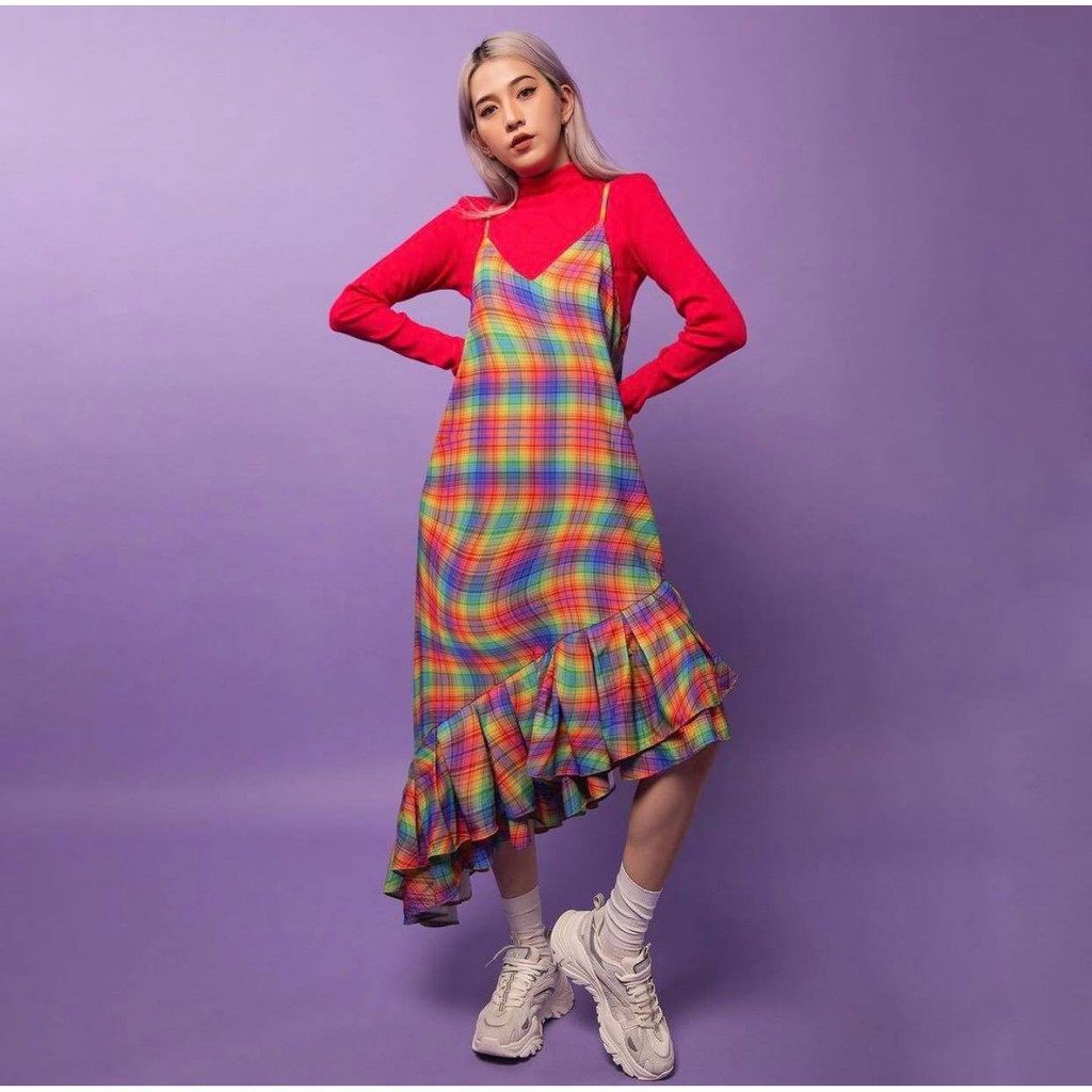 Đầm Hai Dây Maxi Chân Váy Xoè Cầu Vồng TARTAN - Tartan Dress/Rainbow/Designed Pattern--TIẾT KIỆM 79k khi mua cả SET | BigBuy360 - bigbuy360.vn