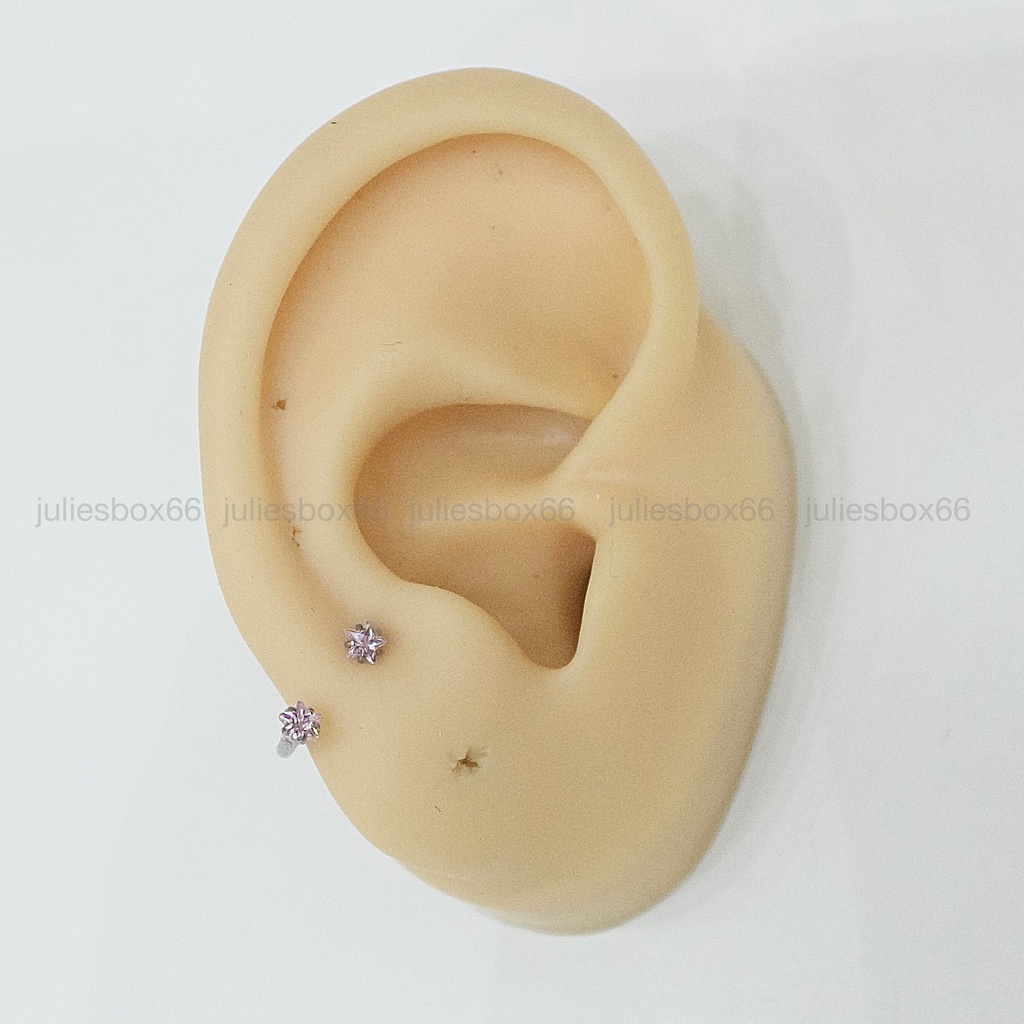 [1 Chiếc] Khuyên Tai Bông Tai Chữ U 2 Đầu Đá Ngôi Sao Màu Hồng Thép Y Tế Titan Thép Không Gỉ Cá Tính Phong Cách Nam Nữ