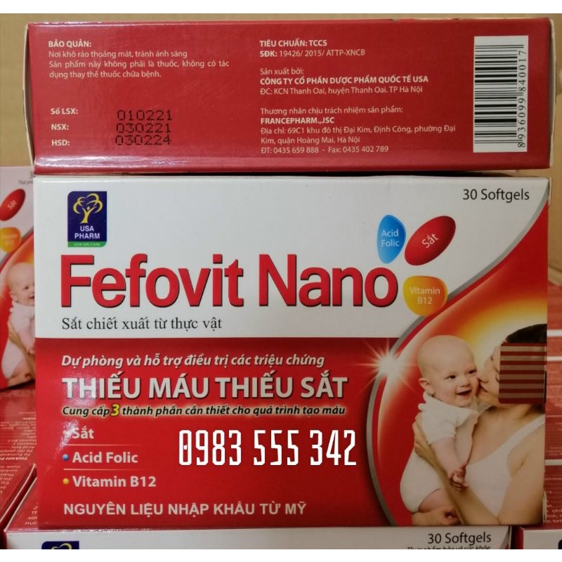 Fefovit nano Sắt chiết xuất từ thực vật, hộp 30 viên.