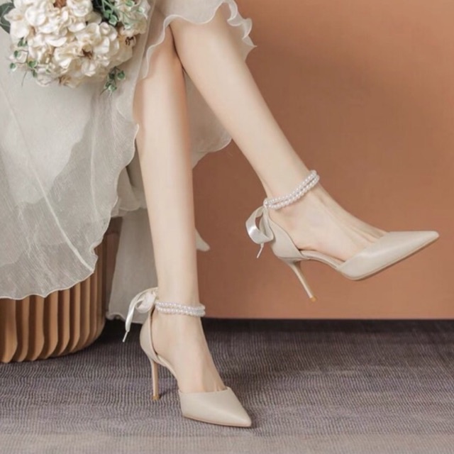 Giày Cao Gót Nữ Dây Đính Ngọc 7 Phân Gót Nhọn Sang Trọng C55