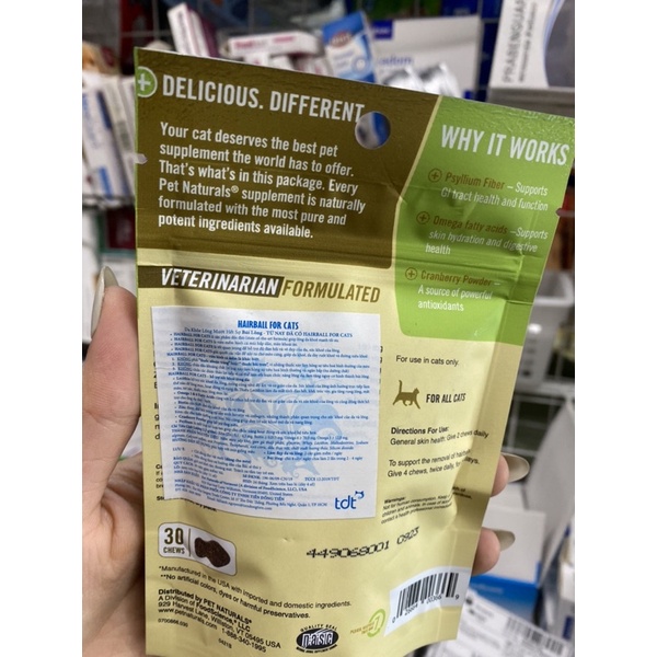 Viên uống hỗ trợ tiêu búi lông cho mèo Pet Naturals Hairball for cat 45g