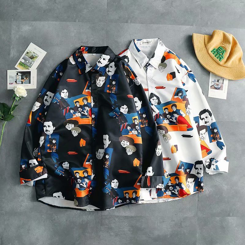 European and American style cartoon long-sleeved shirt for men