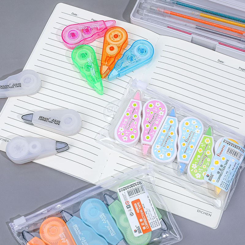Set 6 Bút Xóa Kéo 5MM Kèm Túi Đựng Màu Trong Suốt Tiện Dụng Cho Học Sinh