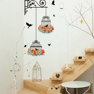 Decal dán tường hình lồng chim và hoa đơn giản