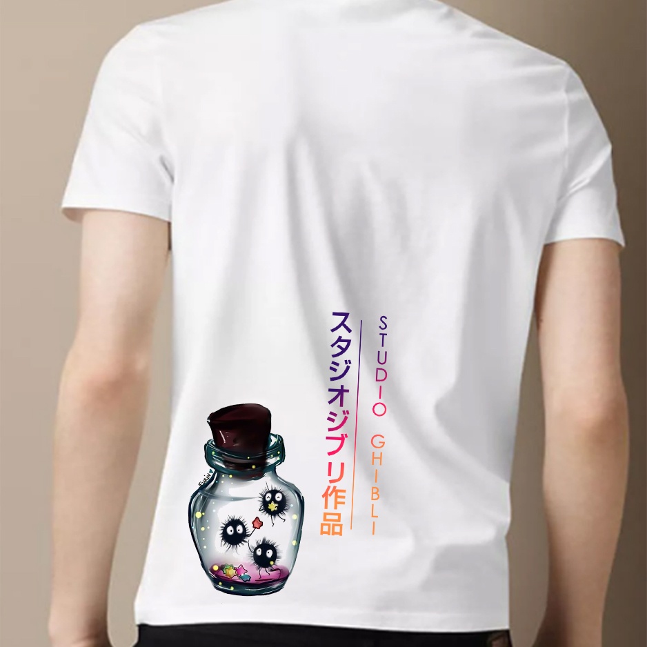 Áo thun nam nữ tay lỡ vải cotton form rộng màu trắng Hạ Băng Designs - Ghibli 004