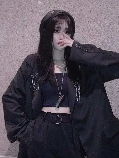 Áo blazer đen oversize form rộng kèm phụ kiện chuỗi + ghim băng unisex Ulzzang siêu chất ❤️