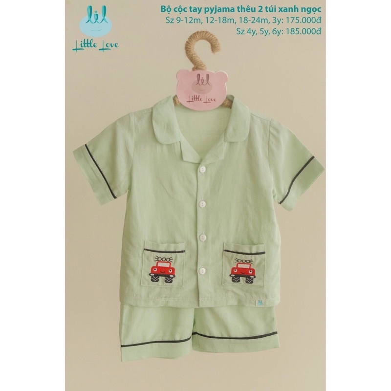 Bộ cộc tay pyjama thêu 2 túi little love