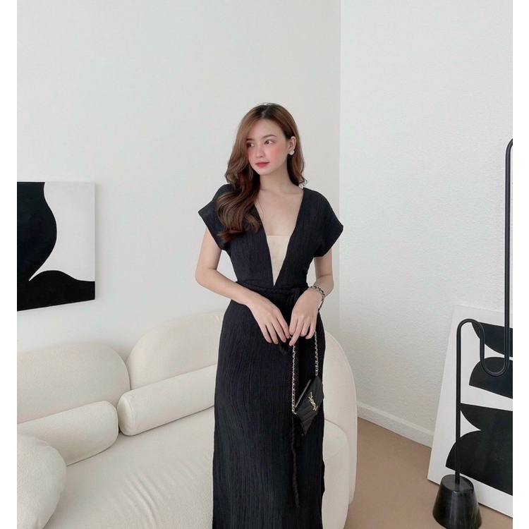 ĐẦM MAXI PHỐI LƯỚI KÈM DÂY BELT TK