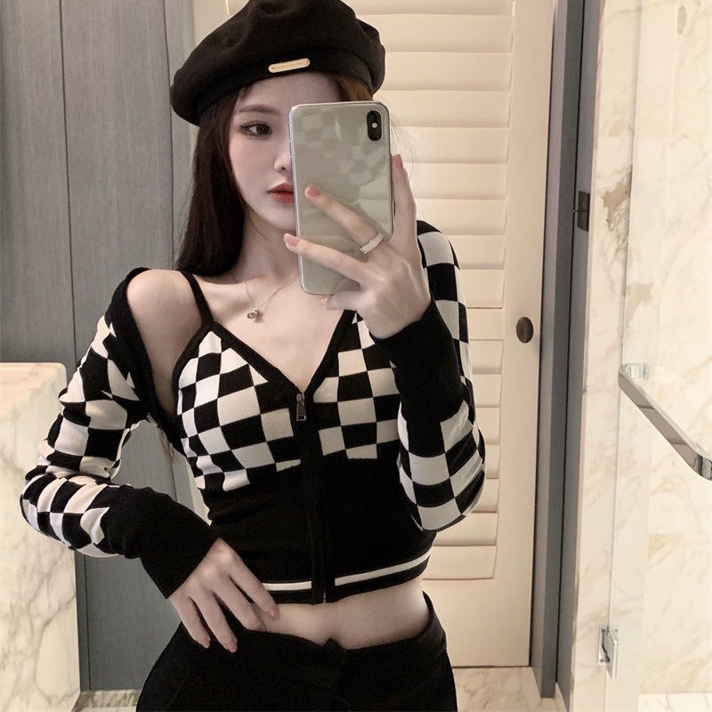 Áo Khoác Cardigan Tay Dài Họa Tiết Sọc Caro Thời Trang Mùa Thu Mới 2021 "15 Ngày Cho Nữ