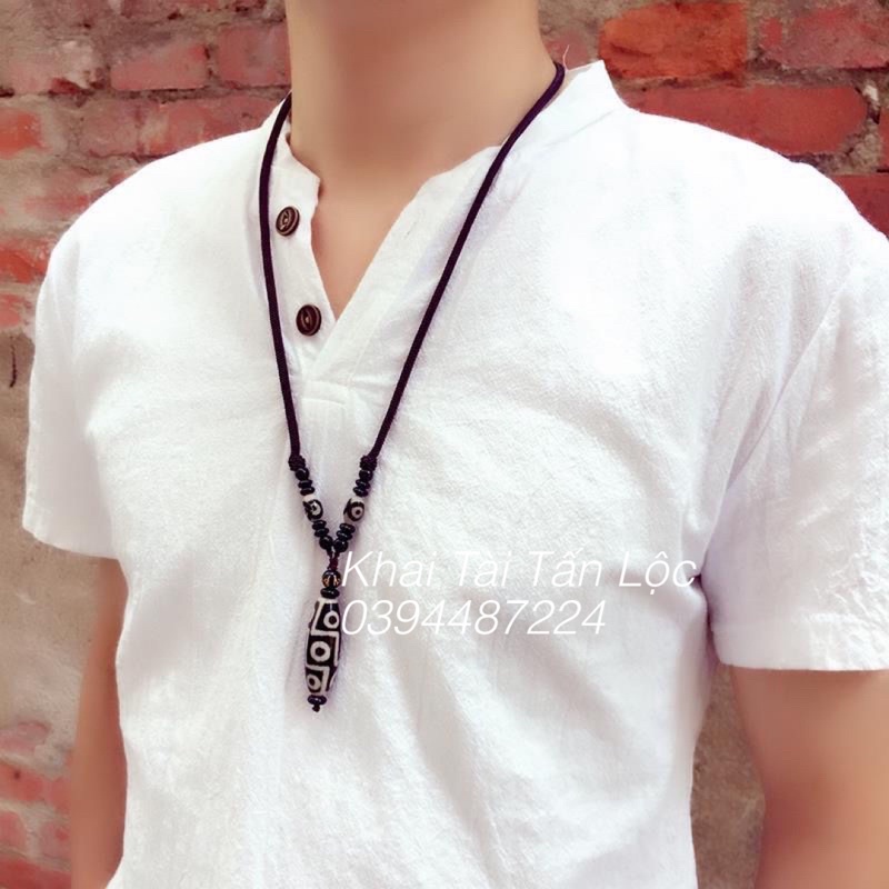 MẶT DÂY CHUYỀN THIÊN CHÂU DZI TÂY TẠNG 9 MẮT MỆNH KIM , THỔ