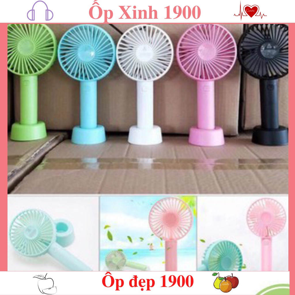 Quạt Cầm Tay Có Đế Để Bàn - Quạt Mini Kèm Pin và Dây sạc _Siêu kute