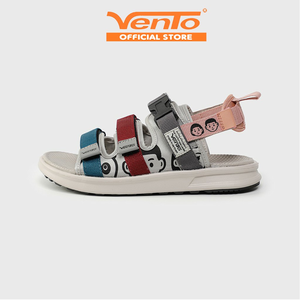 Giày Sandal Vento Nữ Đi học Thiết kế 3 quai NB80 Màu ghi xanh ngọc họa tiết cá tính