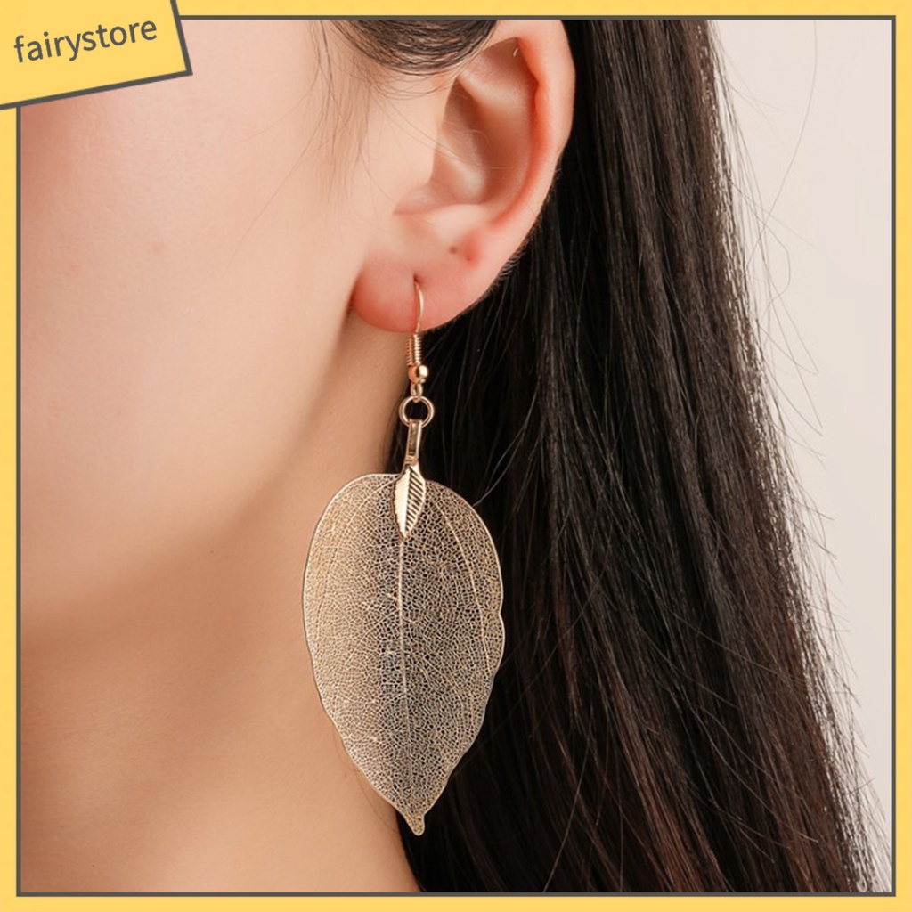 Khuyên tai nữ thiết kế hình lá cây phong cách retro thời trang