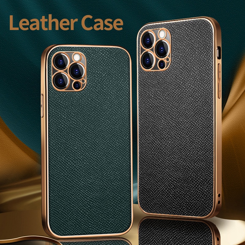 Ốp Điện Thoại Da PU Mạ Viền Sang Trọng Bảo Vệ Camera Chống Sốc Cho iPhone 13 12 11 Pro Max X XS